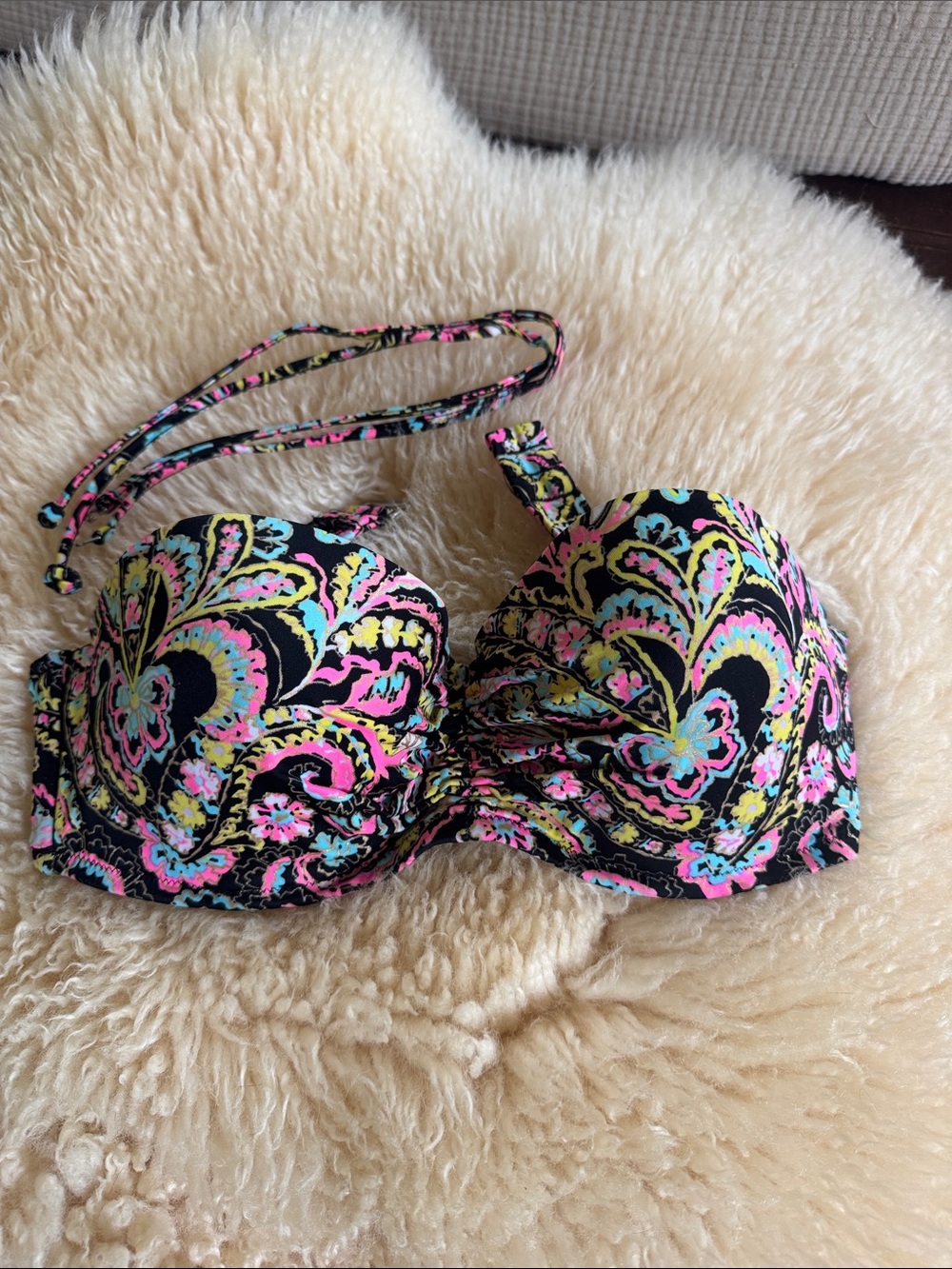 Victoria's Secret Black Pink Yellow Blue Paisley Bikini Top 38B